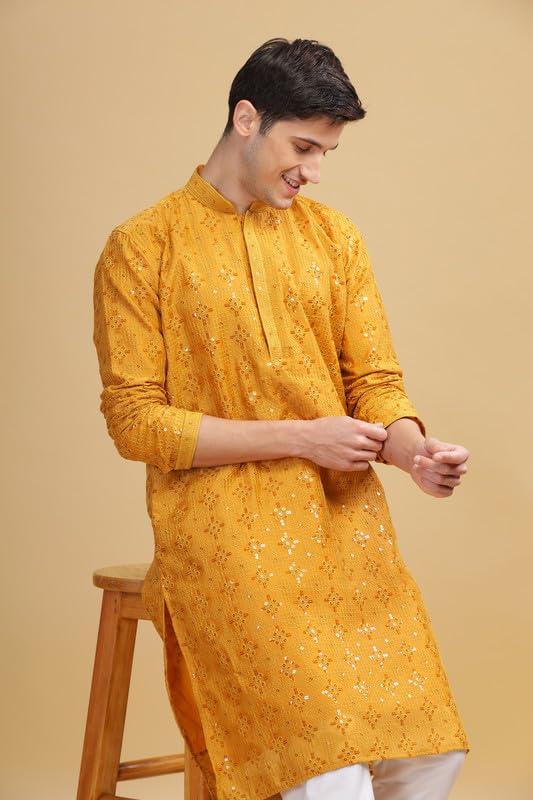 Be Active Men's Cotton Regular Kurta (Sk0801-Kr_Mehndi Yellow