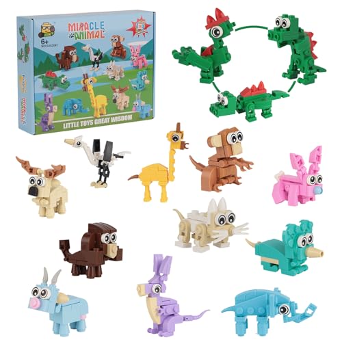 12 PCS Building Blocks Mini Animals Toys - Animals Building Block Set, Party Bag Fillers for Kids, Birthday Present Gifts, Pass The Parcel Prizes, Party Bag Filler