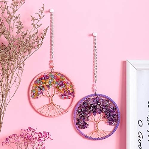 LIOOBO Tree of Life Wall Hanging Tree of Life Dream Catchers Macrame Home Wall Decorations 11CM (Purple)