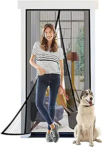 Magnetic Screen Door, Fiberglass Material Reinforced Screen Doors with Hands Free Mesh Curtain, Pet and Kid Friendly, Front Door Mesh with Full Frame Hook & Loop(210 cm x 90)