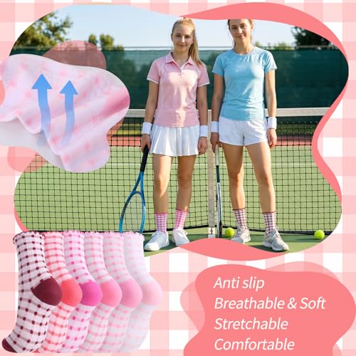 Image of 6 Pairs Women Ruffle Striped Frilly Socks, Cute Checkered Ankle Sock for Women Cotton Knit Casual Crew Socks