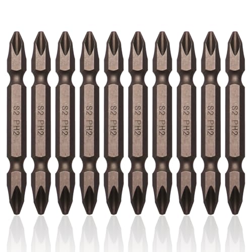 Sipery Double End Screwdriver Bits Philips Ph2 Magnetic Phillips Power Bit Hex Shank S2 High Alloy Steel Electroplate 65mm/2.56inch Length 10Pcs