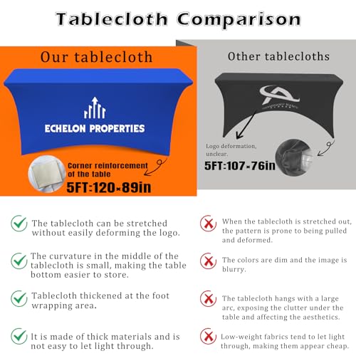 Custom Table Cloth with Business Logo Spandex 5FT Personalized Table Cloth with LogoText Image for Business Tradeshow Events/Company/School/Shop/Charity (5FT 120LX89in)