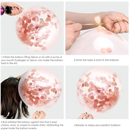 Image of Hiquaty Rose Gold Balloons,60pcs Rose Gold and White Balloons 12 Inch,Rose Gold Ribbon for New Year Wedding Bridal Shower Party Decorations