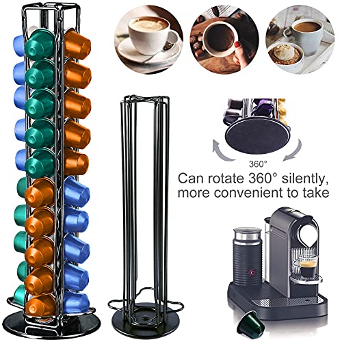 Miniatura 4 de Frasheng Soportes Para Cápsulas De Café,Puede Contener 40 Cápsulas,360 Grados Giratorio,La Base De Fieltro Y Antiarañazos Protege,Hecho De Metal,Negro