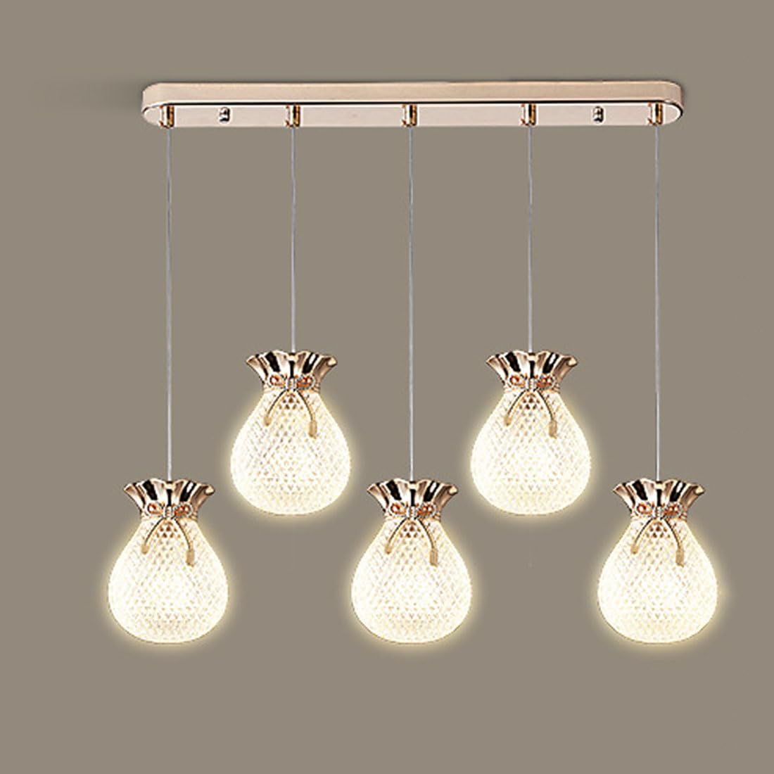 HXYSXHJUO G9 modern lucky bag chandelier, simple dining room creative bedroom hall lamp, living duplex staircase villa lamp,Gold,5 head straight disc