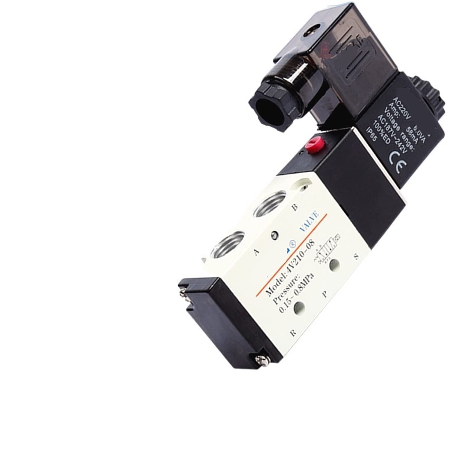 Akcesoria do sprężarek, pasuje do pojedynczej cewki, 2 pozycje, 5 kierunków, pneumatyczny zawór elektromagnetyczny 4 V 210-08, 12 V, 24 V, 110 V, 220 V, 1 sztuka (Ac110, With-6 mm)