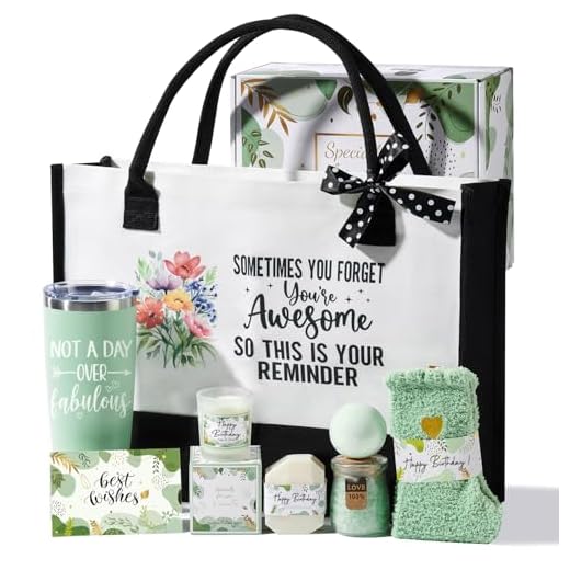 Presentes de aniversário para mulheres, cesta de autocuidado, pacote de cuidados para mulheres pensando em você, conjunto de cesta de presente relaxante de spa com copo e sacolas para mãe, melhor