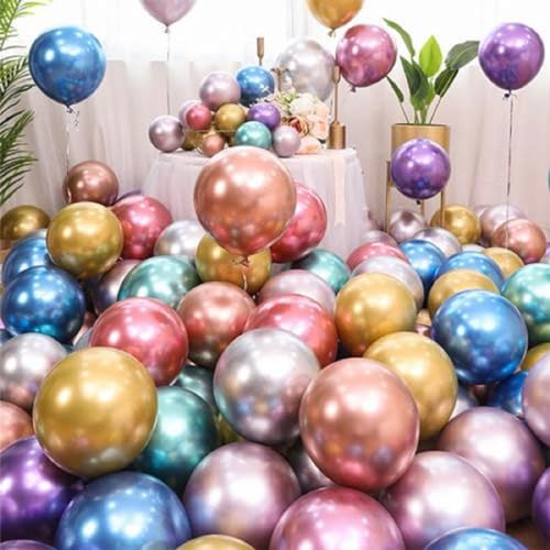Image of Multi Chrome Balloons, 30pcs Multicolour Chrome Metallic Balloons for Birthday, Anniversary, Engagement, Wedding, Baby Shower, Festival Party Decorations (30 Pcs, Multi Ch)