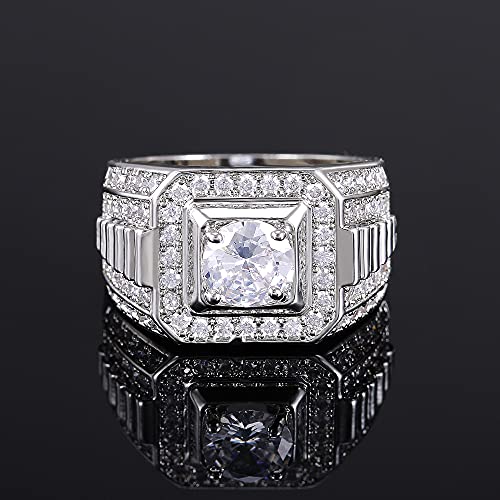 Metmejiao Moissanite Engagement Rings Men's Wedding Band 925 Sterling Silver 14K /White Gold Plated Promise Ring for Men Gold Diamond Ring Iced Out Anniversary Jewelry Gifts 94