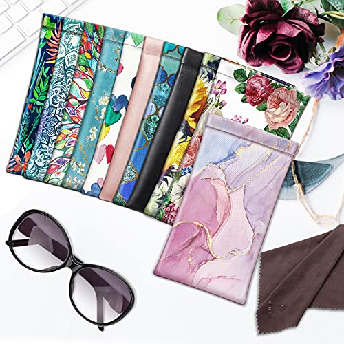 Image of FINTIE Soft Eyeglasses Case with Cleaning Cloth, Portable Squeeze Top Vegan Leather Glasses Pouch, Sunglasses Eyewear Bag