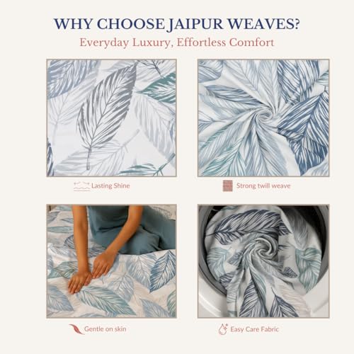 Image of Jaipur Weaves Double Bed Cotton Bedsheet Queen Size 90x108, 100% Pure Cotton Bed Sheet with 2 Pillow Covers, 240 TC Soft Breathable Leafy Design - (Tealish Blue, Queen)