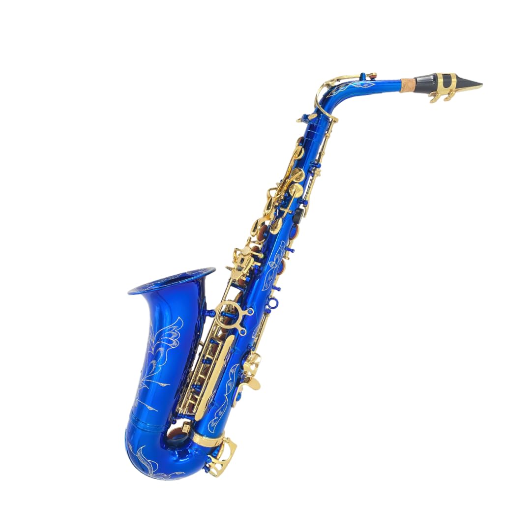 Altsaxophon Eb für Anfänger - Komplettes Saxophon-Kit mit Hartschalenkoffer, Mundstück, Umhängeband, Schilfrohr, Reinigungsset - Ideal für Studenten & Profis (Blau)