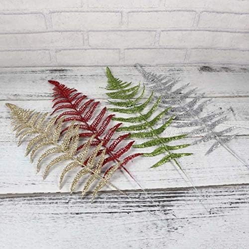 TOYANDONA 12pcs Christmas Glitter Leaves Artificial Christmas Leaf Picks Tropical Leaf Decor Garland Supplies for Christmas Tree Ornament Holiday Wedding Party Decorations