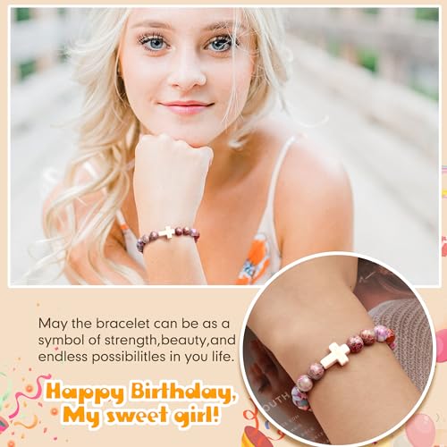JSJOY Nature Stone Bracelet Birthday Gifts for Women Girls, Birthday Cross Bracelet Gifts for Age 6 to 80 Year Daughter Granddaughter Niece Mom Sister Christian Easter Gifts3