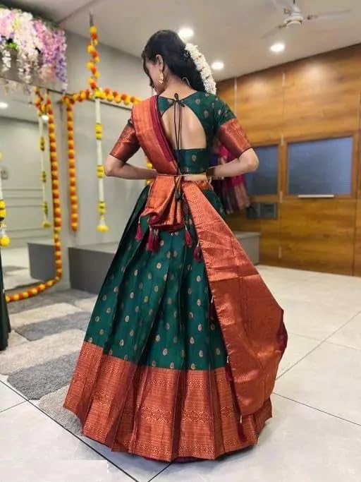 Image of ZITON ARICO MART Women's Indian Traditional Kanjivaram Silk Pure Weaving Lehenga Choli Along With Dupatta And Blouse Piece, Half Saree (Unstitched)