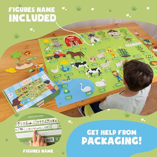 Image of BONNYCO Felt Board for Toddlers with 92 Animal Farm Figures. Montessori and Sensory Toys, Birthday Gifts for Kids 3-8 Years Old. Educational Games, Learning Activities, Christmas | Bilingual Sensory Panel, Montessori Toys, Gifts for Children 3 to 8 Years. Educational Games for Birthday and Christmas