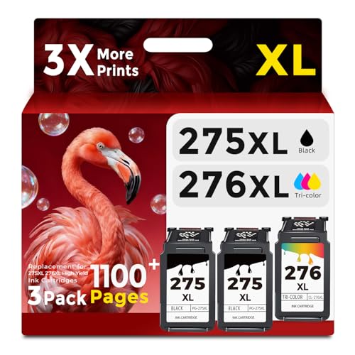 Ubinki Cartuccia d'inchiostro rigenerata di ricambio per Canon 275 276 275XL 276XL PG-275 CL-276 XL PG275 CL276 (2 neri, 1 colore, confezione da 3) compatibile con TS3522 TR4720 TS3520 TS3500 TR4700