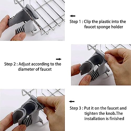 Image of Stainless Steel Kitchen Sink Caddy Organizer, Adjustable Faucet Clamp Sponge Holder with Drainage, Multifunctional Storage Rack for Soap and Scrubber