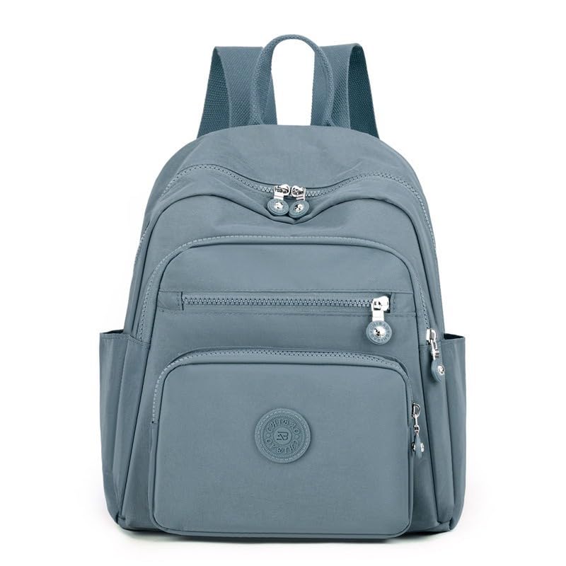 Mochila Casual Moda Nylon Pano Escolar Feminina Leve Cor Sólida Simples Viagem Média (Azul Bebê)