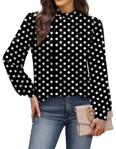 Image of WIHOLL Long Sleeve Shirts for Women Mock Neck Tops Pleated Front Blouses Dressy Casual Spring Fall Clothes 2026 Fashion