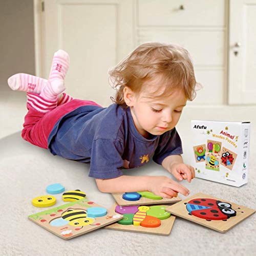 Afufu Holzpuzzle, Holzspielzeug ab 1 2 3 Jahren, 4 Stück Steckpuzzle Holz Montessori Spielzeug für Baby, Tier Holzpuzzle Puzzle Kleinkind Lernspielzeug für Kinder - Image 8
