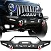 oEdRo Front Bumper, Compatible for 2007-2018 Jeep Wrangler JK & Unlimited, Rock Crawler Bumper with Winch Plate Mounting & 4 x LED Lights & 2 x D-Rings Off Road