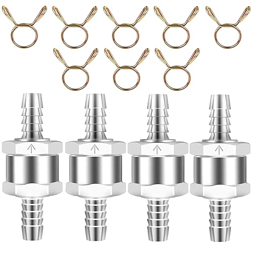 Clapet Anti Retour, 4 pièces 8 mm Clapet Anti Retour de Carburant, avec collier de serrage 8 pièces, clapet anti-retour essence diesel en aluminium, pour...