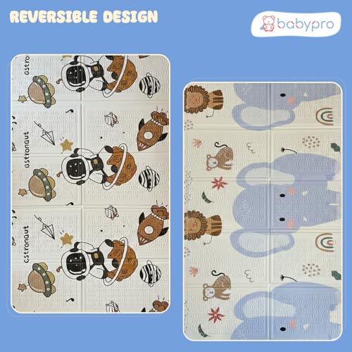 Image of BabyPro 6mm Reversible Baby Playmat, 6.5x4.5 ft Foldable Mat, Jungle Galaxy | Waterproof, BPA-Free XPE Foam, Non-Toxic Bounce-Back Cushion, XL
