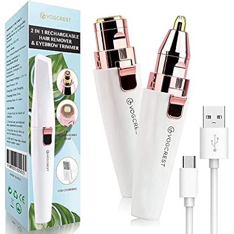 Rechargeable Eyebrow Trimmer & Facial Hair Remover for Women, 2 IN 1 Eyebrow Razor and Painless Hair Remover, Eyebrow Lips Body Facial Hair Removal for Women with Built-in LED Light Cover