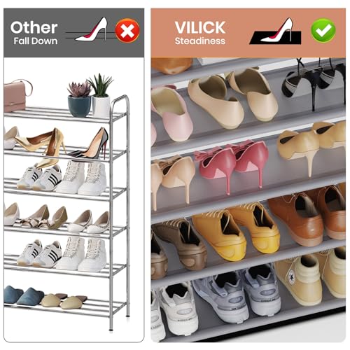 Image of VILICK Shoe Rack for Closet Shoe Organizer Space Saver Storage for 20-25 Pair Shoe Shelf with Hook and Side Pocket Free Standing 5 Tier Shoe Rack Organizer for Entryway,Small Spaces, Grey