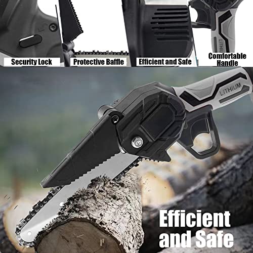 Mini Kettensäge mit Akku 6 Zoll,Akku Kettensäge Elektro mit Zwei 2000mAh Lithium Batterie und Schnellladegerät,Elektrische Einhand Motorsäge mit scharfen Kette,für Garten,Holz und Astscheren-Schwarz – Bild 7