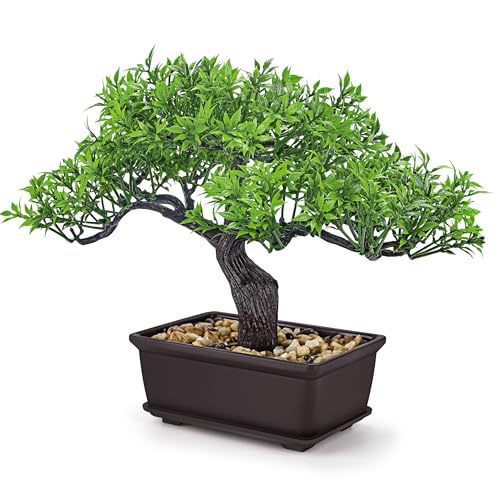 Der Rose 8'' Artificial Bonsai Tree Small Fake Potted Plants for Zen Japanese Home Office Desk Bathroom Shelf Decor Green-ficus