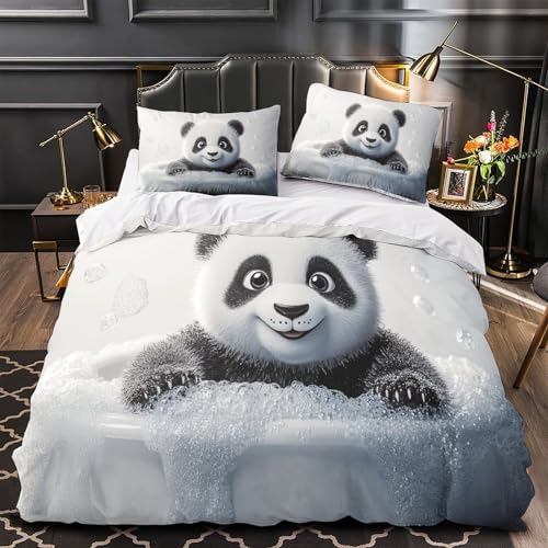 Parure de lit 3 pièces panda 135x200cm en microfibre hypoallergique - 2