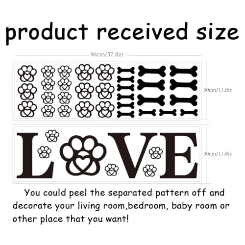 SUPERDANT 41PCS Love and Dog Paw Wall Sticker Paw Prints Wall Decals Animal Wall Art Stickers Peel and Stick DIY Black Vinyl Art Decorations for Dog Lover Bedroom Living Room Wall Decor - Image 2