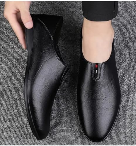 Round Toe Anti-Slip Resistant Walking Casual Slip On Solid Color Leather Loafers2