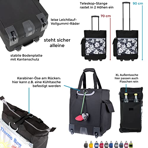 Einkaufstrolley Wheel Trolley Shopping Damentasche Einkaufsroller Korb Shopper + Thermo Tasche (12895 Black Uni) – Bild 7