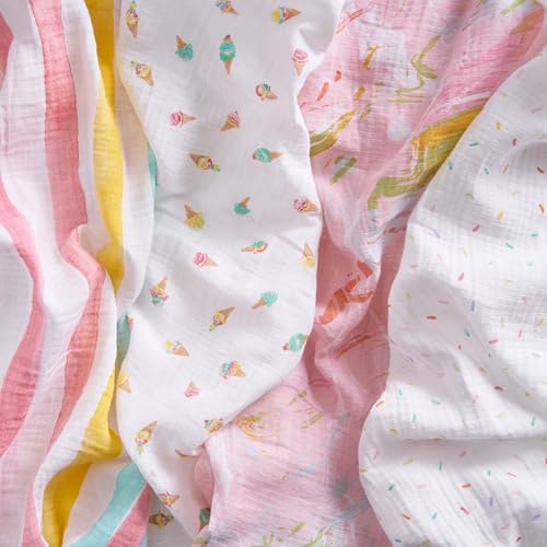 Image of aden + anais Essentials Cotton Muslin Swaddles, Breathable Baby Blanket, Ideal for Boys, Girls, Newborns, Babies & Infants, Receiving Blanket, Soft and Lightweight Wrap, 4 Pack, Ice Cream Dreams