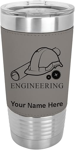 LaserGram Vaso aislado al vacío de 20 onzas ingeniería grabado personalizado incluido piel sintética gris
