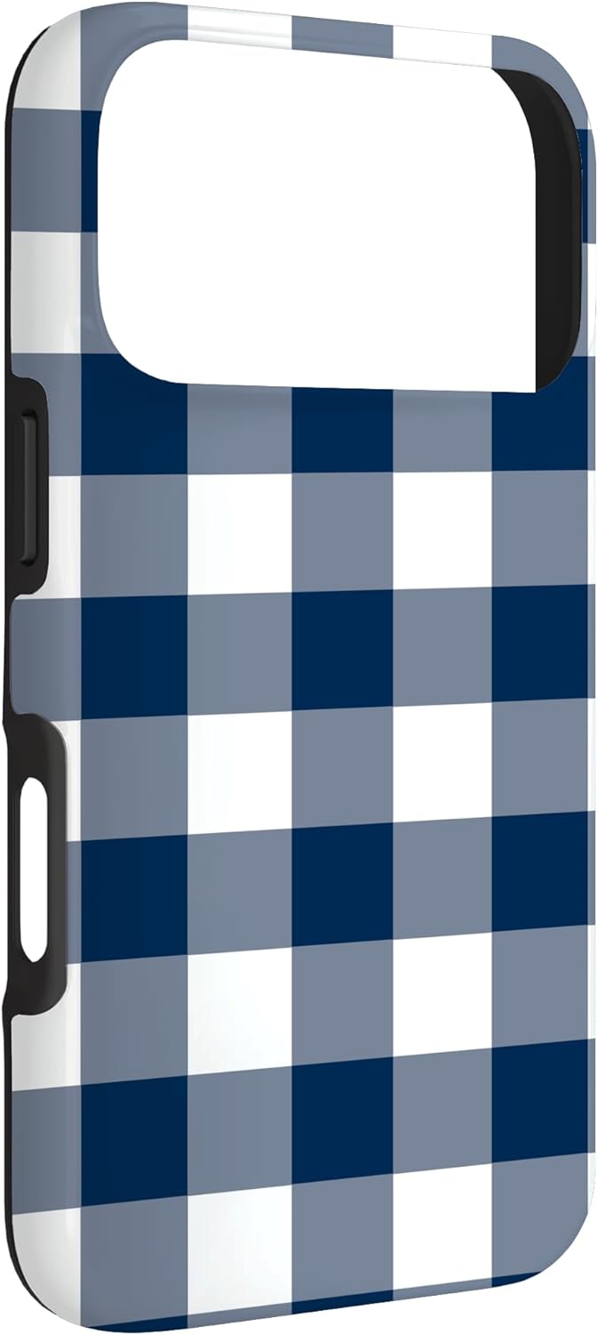 Navy Blue Gingham Check Plaid Buffalo Farmhouse Decor Case for iPhone 17 Pro