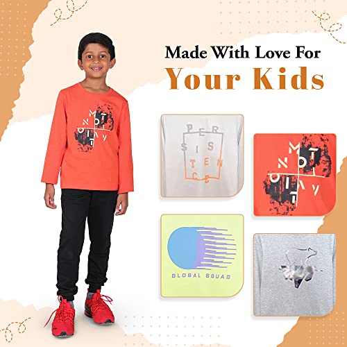 Image of YUV Kids Boys Printed Multicolor 100% Cotton Full Sleeve T Shirt for Kids Super Soft Breathable Lightweight Gifts for Kids | 7 to 12 Years, Pack of 4