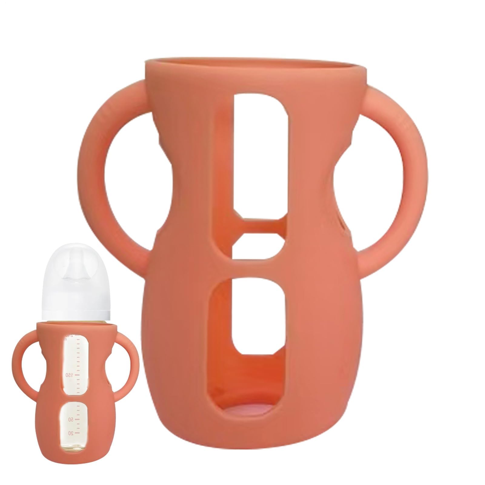 Muiltvoe Silicone Sleeve for Glass Bottle – 120ml/240ml Material, Anti-Breakage Holder, Handles Included | Perfect for Feeding Bottle Anti-Drop Shockproof Dishwasher Safe Parent Care