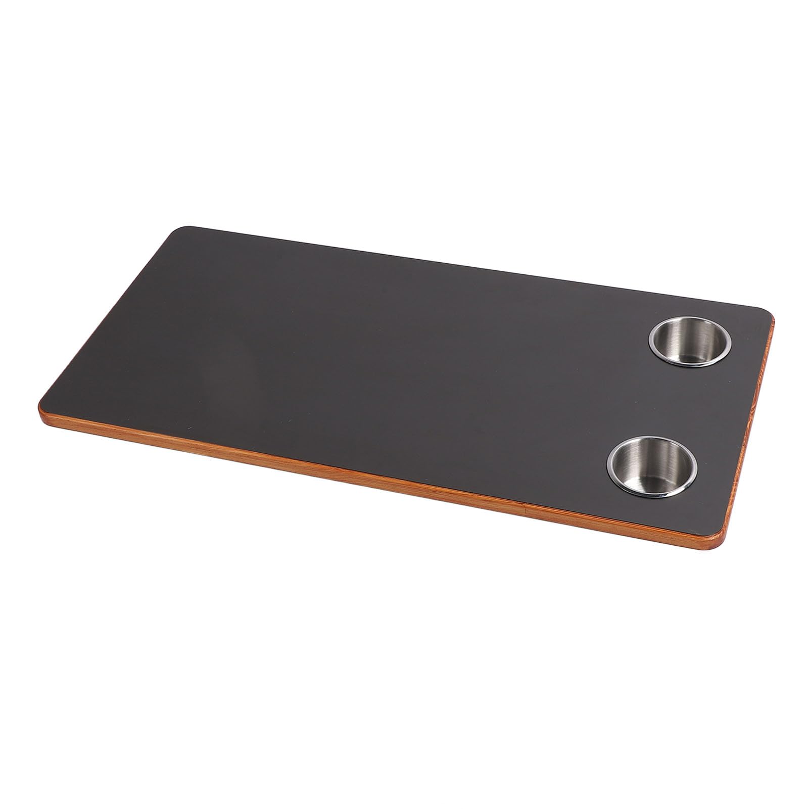 Akozon Plateau de Table pour Camping-Car, Bateau, Grand Plateau en Bois Massif avec Porte-gobelets en Acier Inoxydable, pour Camping-Car, Yacht, Terrasse, Noir, 800 X 400 Mm