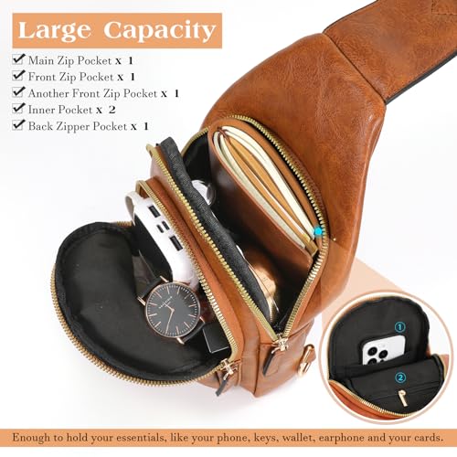 Image of SUOSDEY Sling Bags for Women Crossbody Leather Sling Backpack Chest Bag Shoulder Bags for Casual Traveling Hiking Cycling