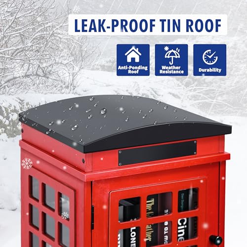 Outdoor Book Sharing Box, Waterproof Tin Roof Wooden Book Exchange Cabinet for Communities, Neighborhoods, and Schools, DIY Literature Storage for Books, Magazines, and Art (Red Tel. Booth) by BGCTM - Image 4