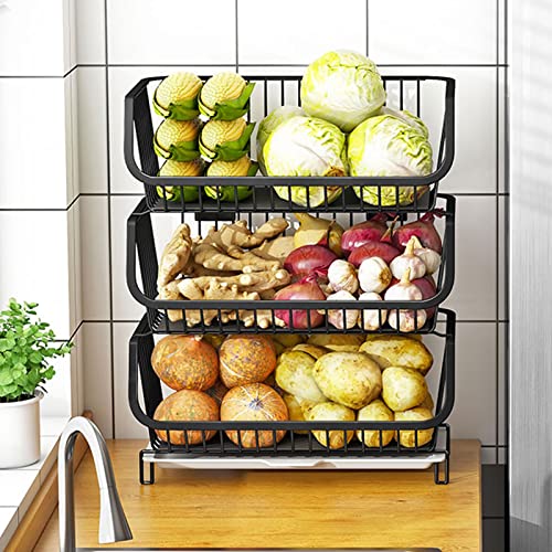 ZOLPINL Cesta de Frutas de 3 Niveles, cestas para fruteros, cestas Desmontables para Frutas y Verduras, Soporte de Almacenamiento para encimera, cestas de Almacenamiento de Alambre de Meta