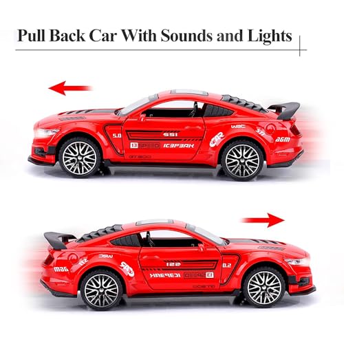 Image of DEUSON ECOM 1:32 Scale GT Mustang Toy Car for Kids Diecast Metal Cars with Light Sound Pullback Openable Door Toy Car for Kids Best Gifts Toys for Boys