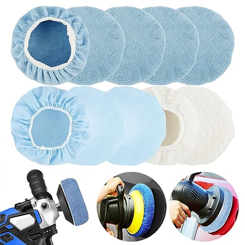 10Pcs 9 to10 Inch Car Microfiber Polisher Bonnets Polishing Pads Wax Wash Buffer for House Auto Polisher Pads for Orbital Buffer Polisher