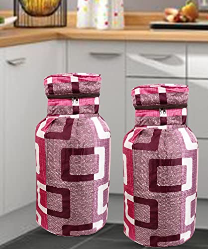 Image of Polyester 3-Layered LPG Gas Cylinder Covers with Zip Enclosure Pack of 2- (Color-Geometric Purple, Size-26x14 Inches)