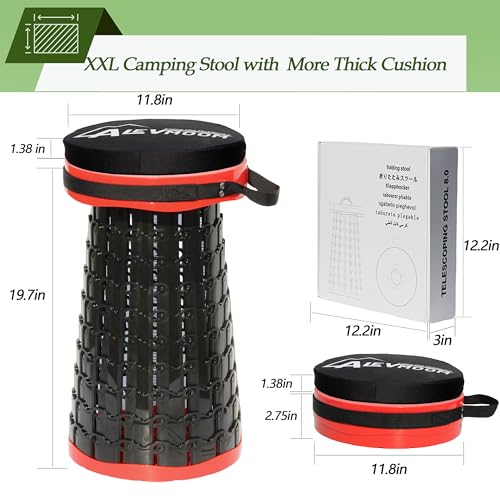 Image of ALEVMOOM Upgraded XXL Collapsible Stool with Cushion 19.7 inch,1000lbs Max Weight,Wider & Taller Pop Up Seat, Heavy Duty Portable Retractable Folding Stool for Camping & Outdoors (Red)